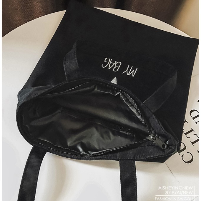 SALE WYK36C Tas Korea Hitam Simple Black Tote Bag Denier Black Impor New Part2 TKM