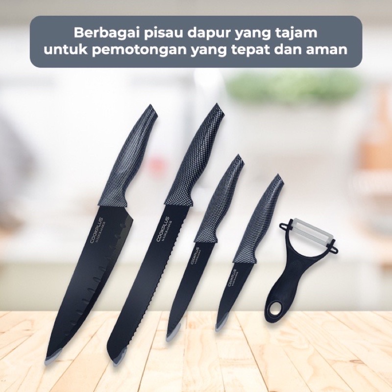 PISAU SET / KNIFE SET BLACK LOCK &amp; LOCK ISI 5 Pisau LOCK N LOCK