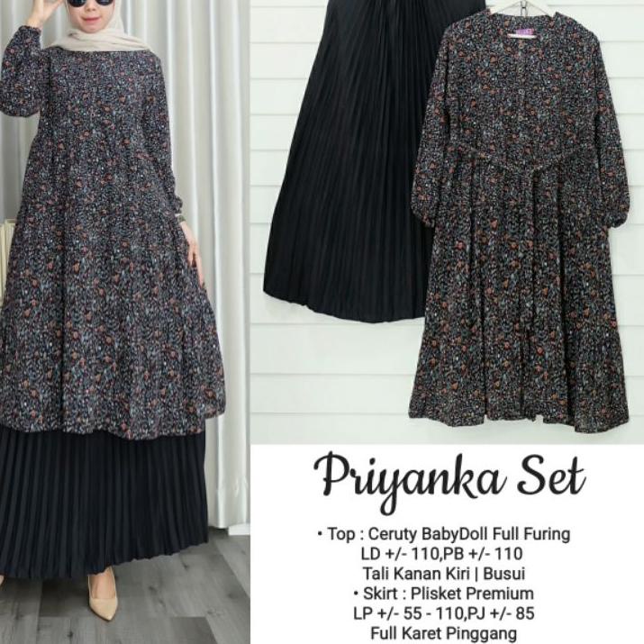 (LANGSUNG ATC..) piyanka one set tunik kayla setelan rok plisket tunik ceruty babydoll baju setelan 