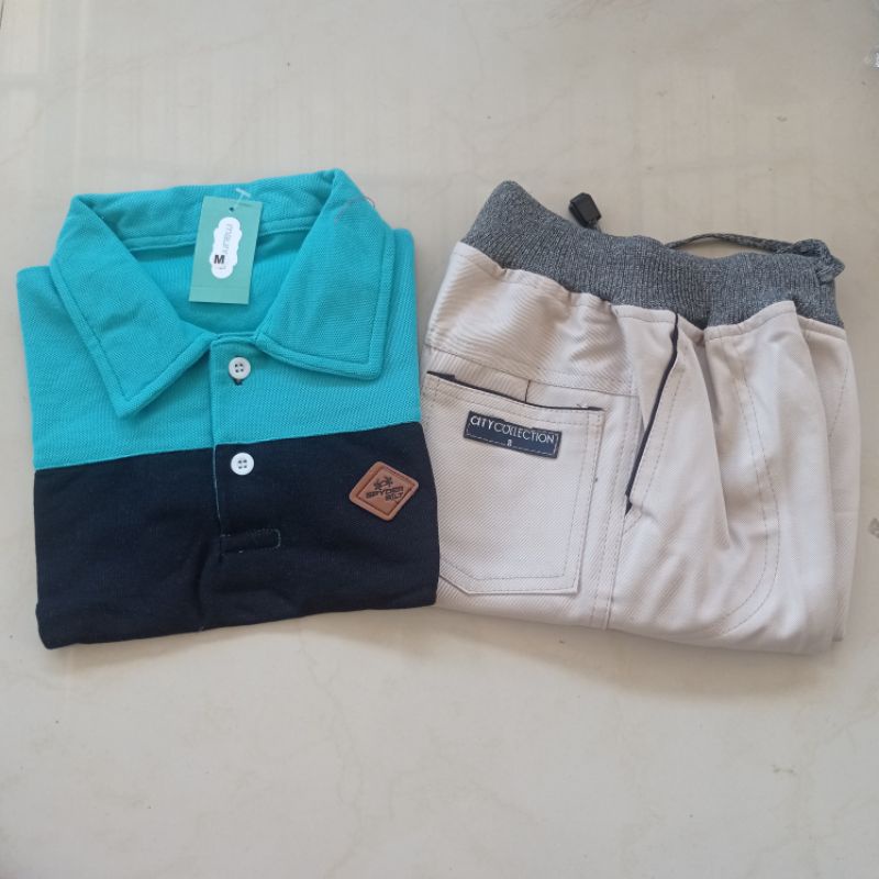 Setelan Anak Laki Laki Size M(5-6tahun) Polo Berkerah Celana Pendek Chinos