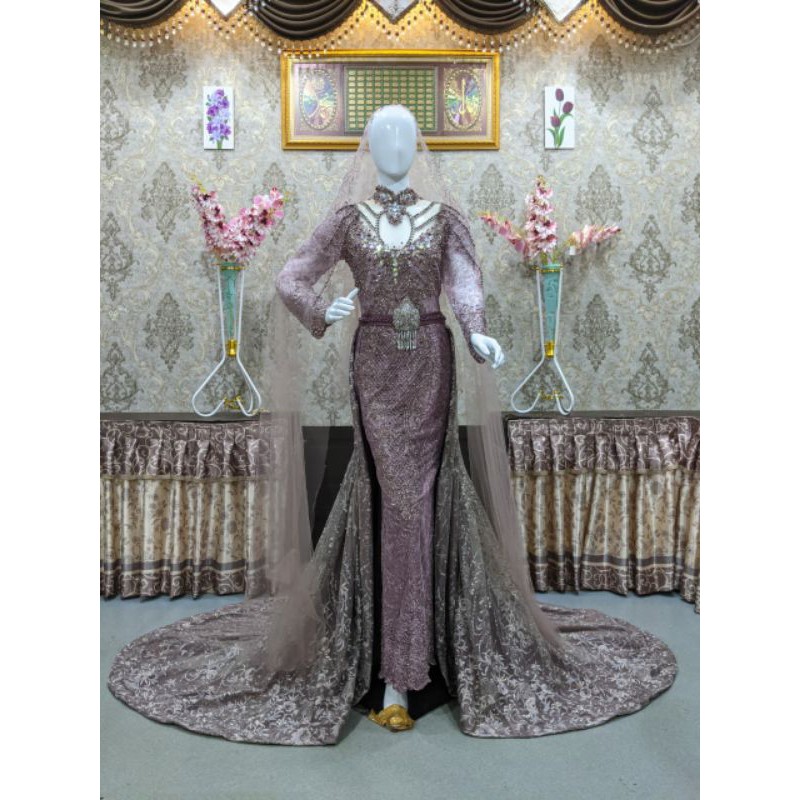 GAUN FULL PAYET EKOR MEWAH MODERN//GAUN TILE TRIDI WEDDING//BESKAP