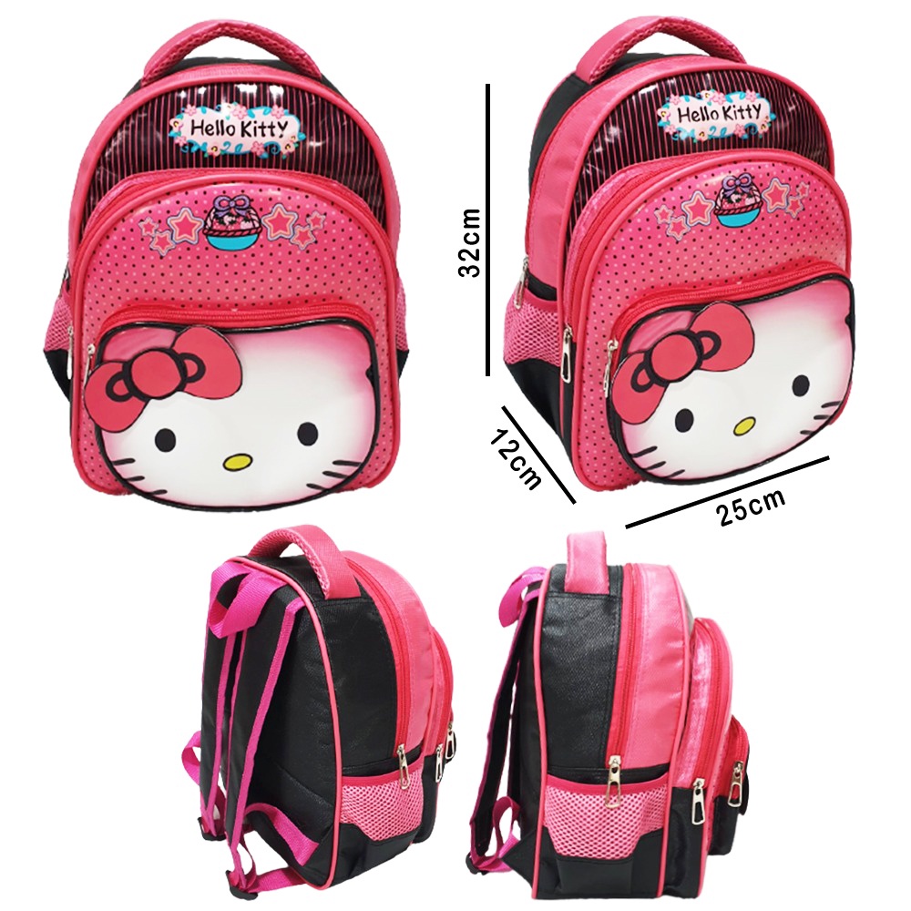 Tas Ransel Anak Sekolah PEREMPUAN CEWE TK / PAUD Gambar Kartun KUCING PITA FANTA COIN Bahan Kain Sponge Anti Air ( COIN 12&quot; )