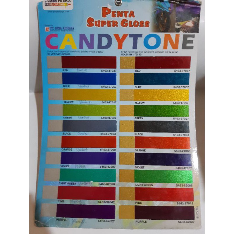 CAT PENTA  CANDYTONE MERAH/KUNING/HITAM/HIJAU/PINK/BIRU/VIOLET/ORANG/UNGU/SILVER(DASAR) ISI 200 GRAM