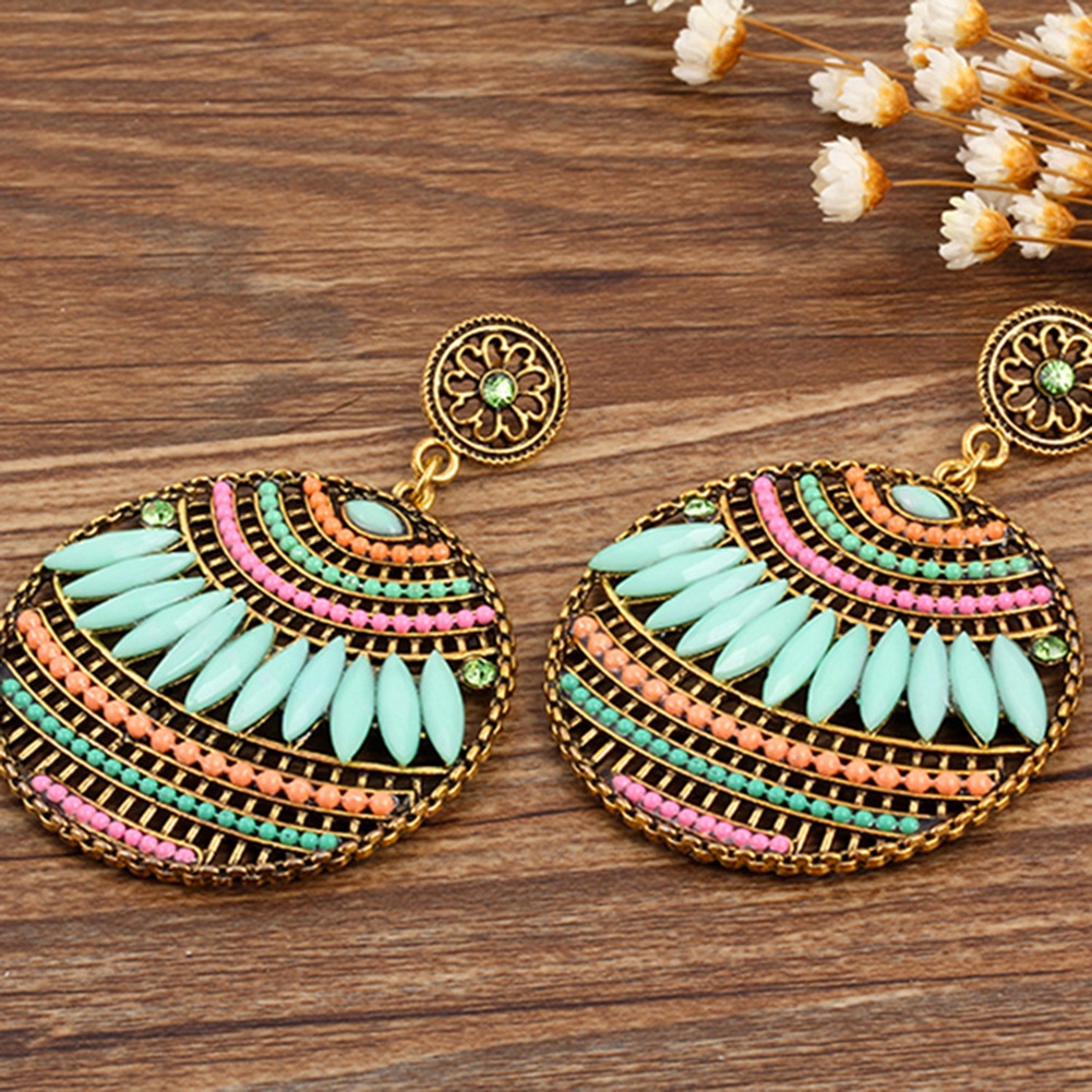 Hu Hu Hu Hu Hu Alat Bantu Pasang Kacamata♡ Anting Tusuk Gantung Wanita Desain Bulat Warna Warni Gaya Bohemianetnik Untuk Pestabanquet