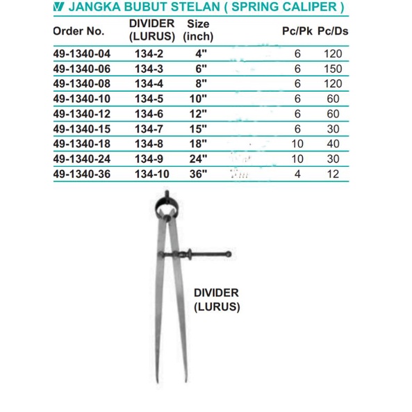 

Jangka bubut stelan wipro Divider(lurus) spring caliper