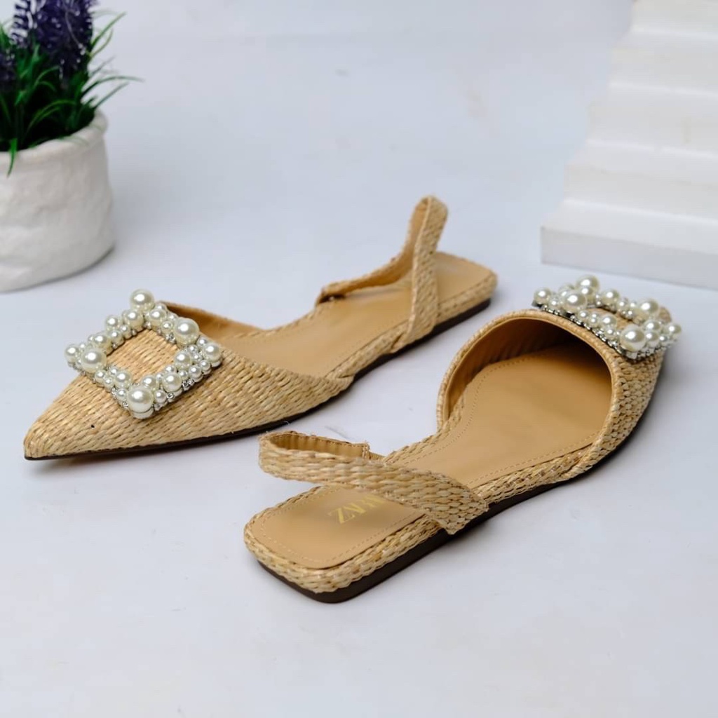 [7.7 Boombastis Sale⚡] - SEPATU WANITA FLAT SHOES SLING BACK ZS482 PREMIUM IMPORT