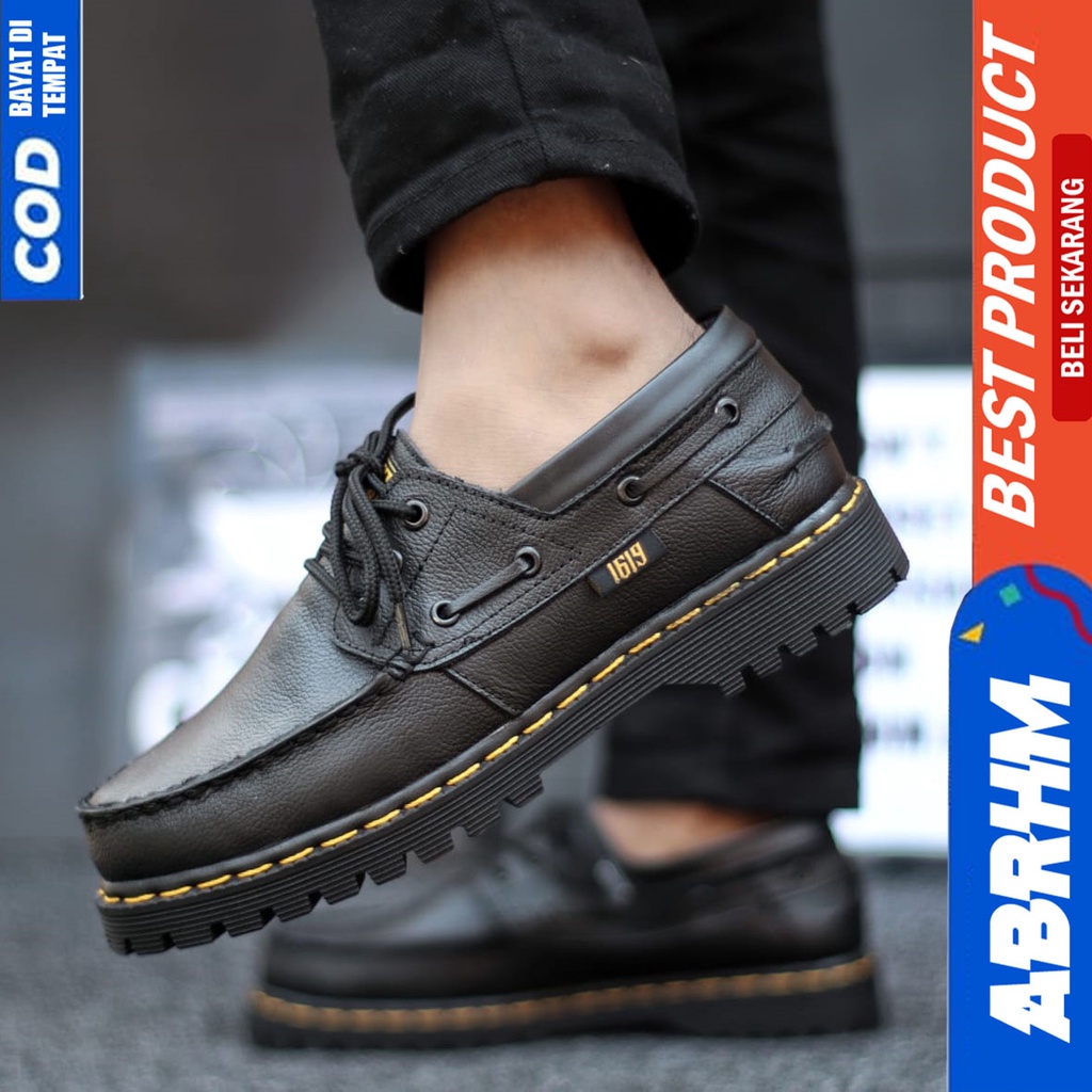 Sepatu Formal Docmart Kulit Asli Pantofel Kerja Hitam Pria Abrhm Zapato