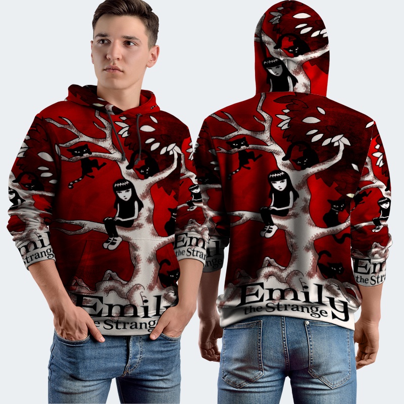Jaket Hoodie Fullprint Emily the Strange Bahan Polyester Jersey