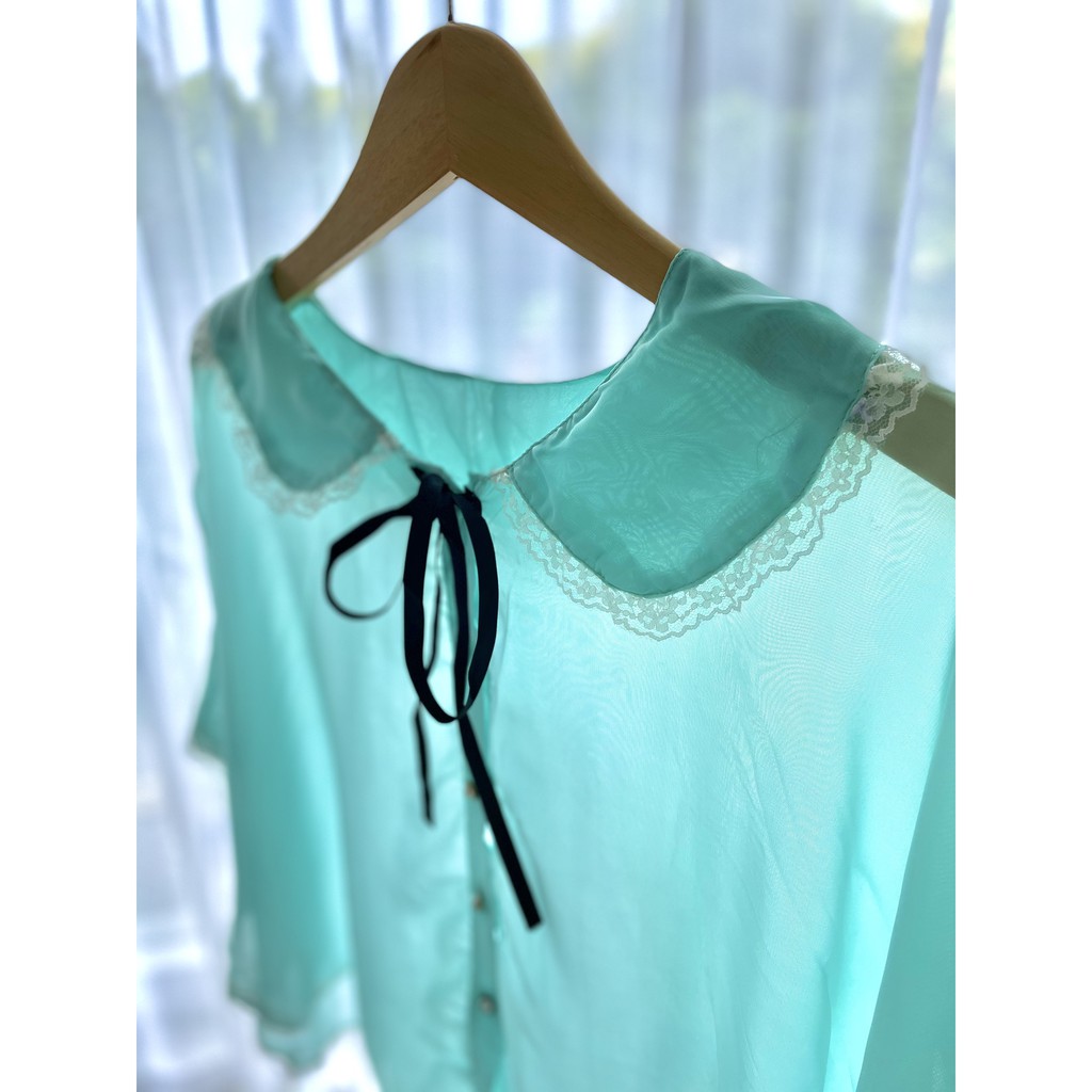 Blouse Vintage Renda / Blouse Pastel Korea / Blouse Lengan Kelelawar / Vintage Batwing Blouse