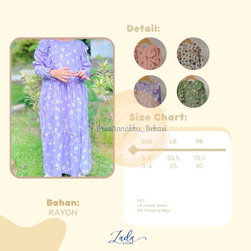 Gamis rayon anak Zadda Rumbay Mix Motif size 1-4Thn