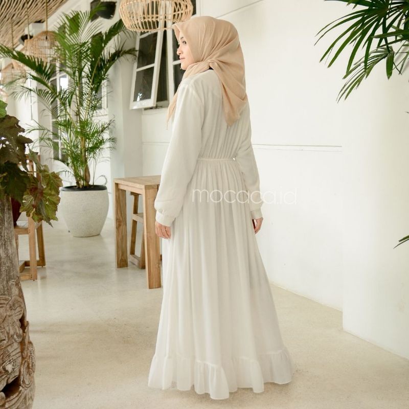 Gamis Ceruty Premiun Rosalinda Dress putih umayah untuk hari raya Full Furing Super karet belakang