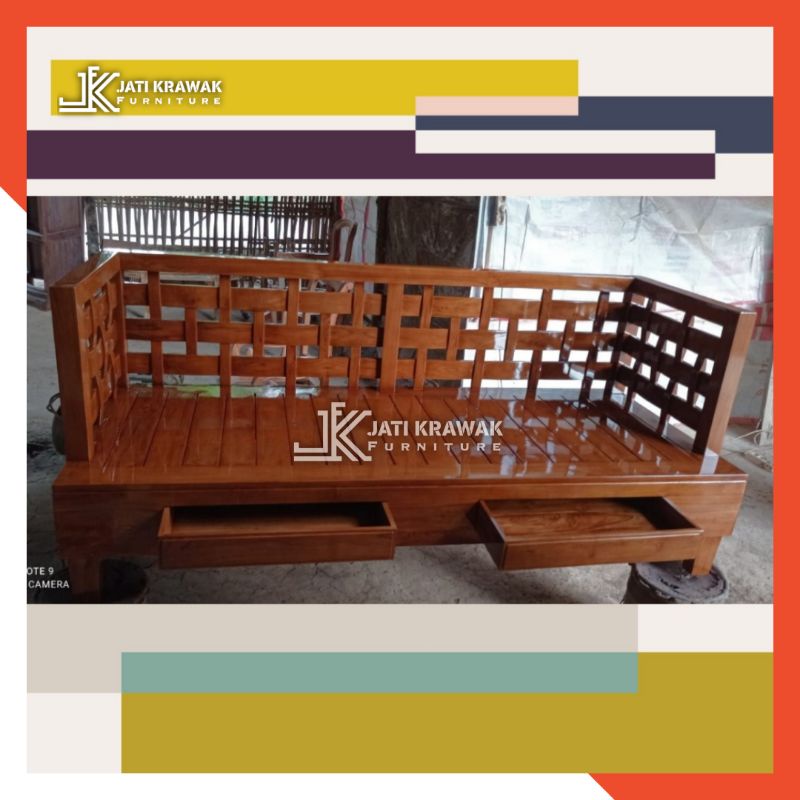 Jual Bangku minimalis daybed anyaman kepang jepara ukuran 80cm bale