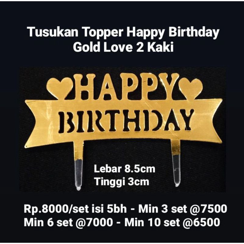 Tusukan Topper Happy Birthday Plastik Gold Dijual Isi 5bh /pak
