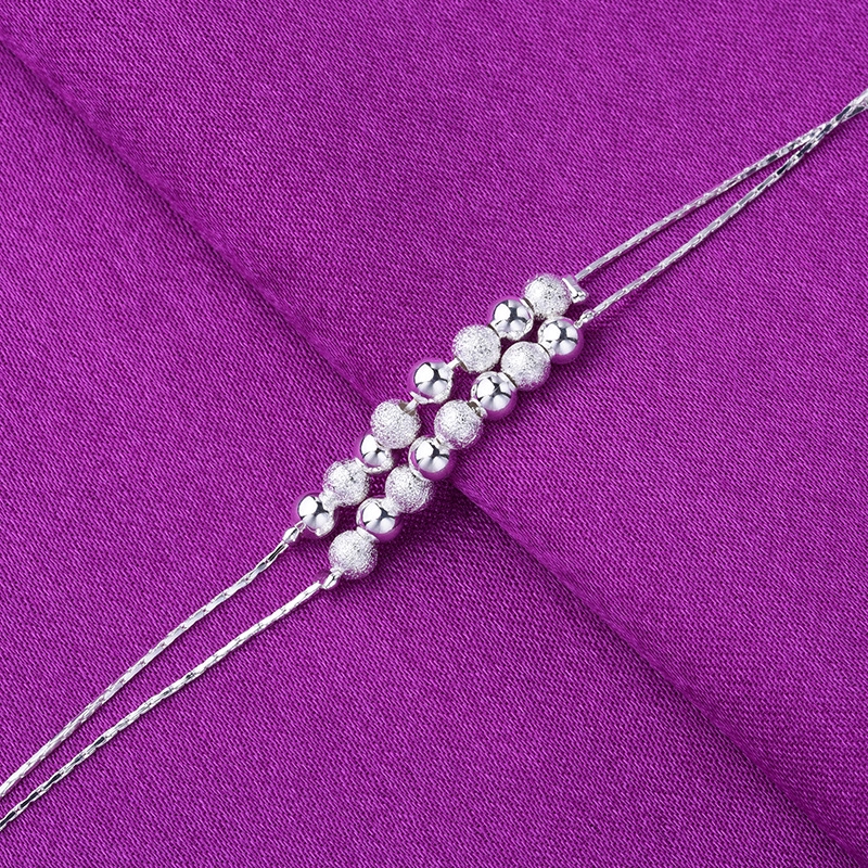 Gelang Rantai Manik-Manik Multi Layer Warna Silver Gaya Korea untuk Wanita