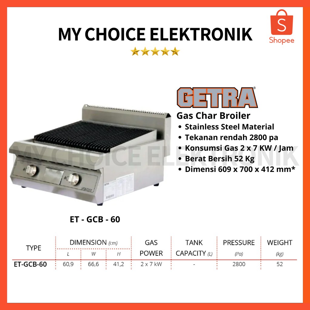 GETRA Gas 4 Open Burner ET-GCB-60 -Kompor Gas Pemanggang 4 burner