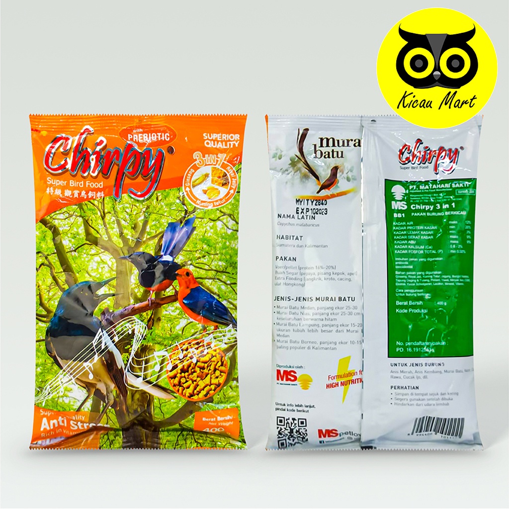 PAKAN MAKANAN HARIAN BURUNG PLECI MURAI KACER VOER PUR CHIRPY 3 IN 1 FORMULA KUNING SUPERIOR CVOERP