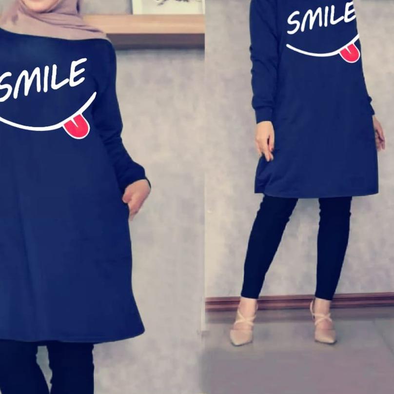 ❄ TUNIK WANITA DEWASA/ TUNIK WANITA TERBARU 2021 KEKINIAN /TUNIK KAOS PANJANG ATASAN MOTIF SMILE,,00