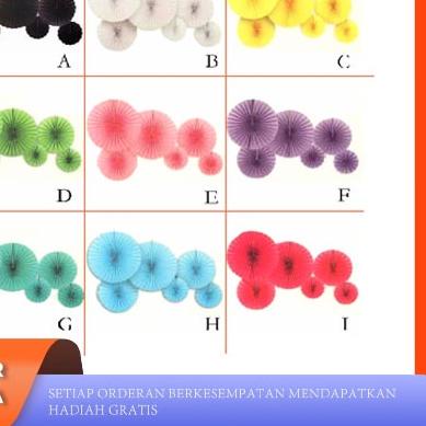 

☋ Paper fan set / paperfan / paper flower set 6 in 1 ( POLOS / SATU WARNA ) ♣