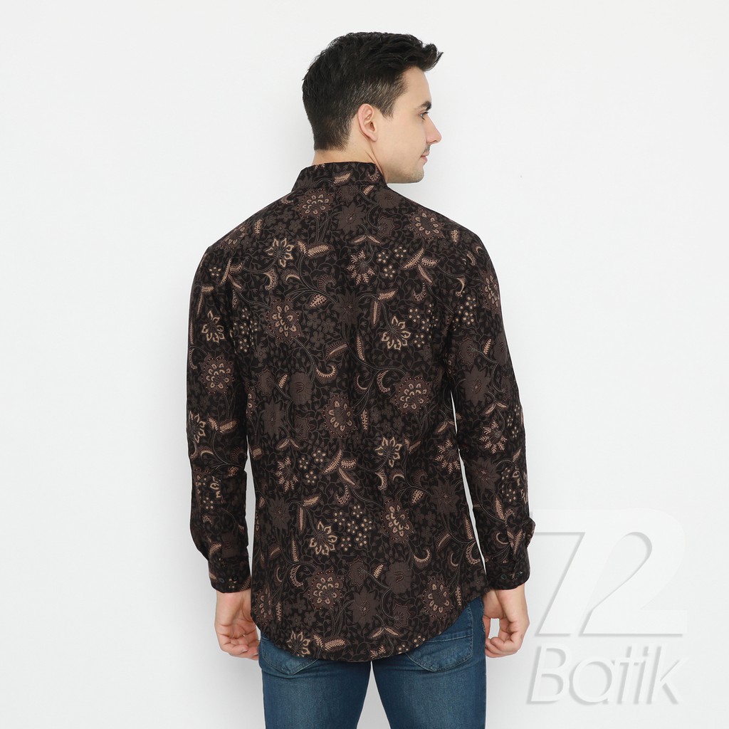 BATIK PRIA LENGAN PANJANG Kemeja Premium Motif Kembang Setaman Hitam 725159 Cap 72 - Baju Kemeja Atasan Pakaian Setelan Batik Pria Cowok Laki Laki Remaja Keluarga Kantor Lengan Panjang Modern Slimfit Slim Fit Premium Kekinian