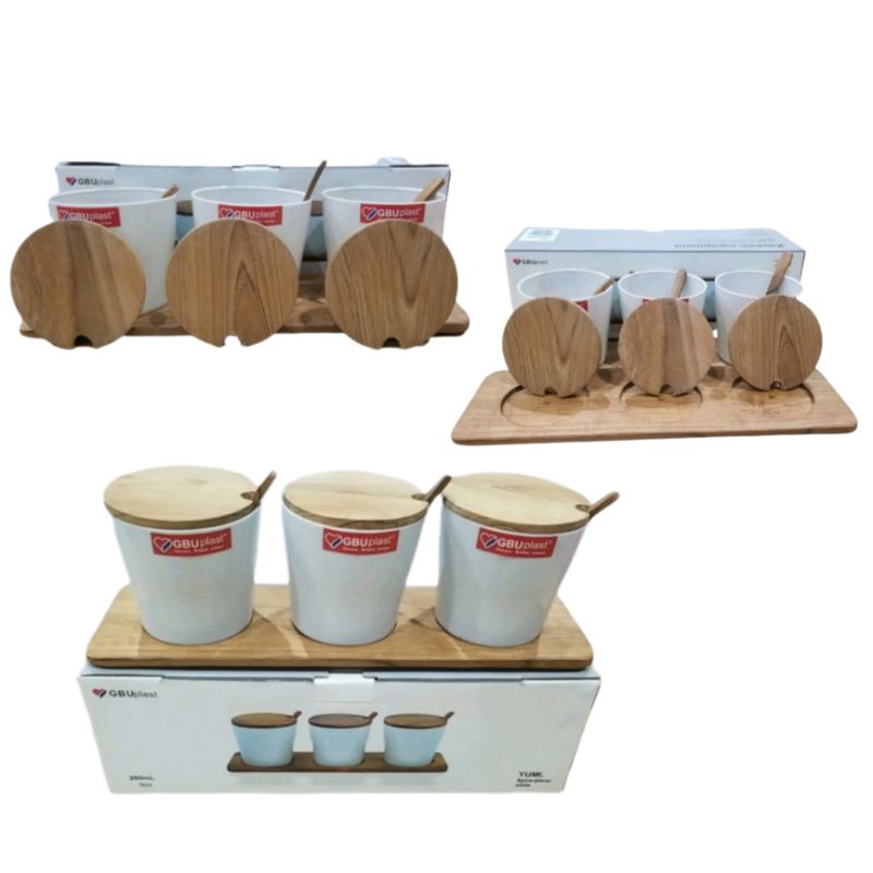 Tempat Bumbu Kayu Set Sendok Kayu Wadah Bumbu Saji Serbaguna