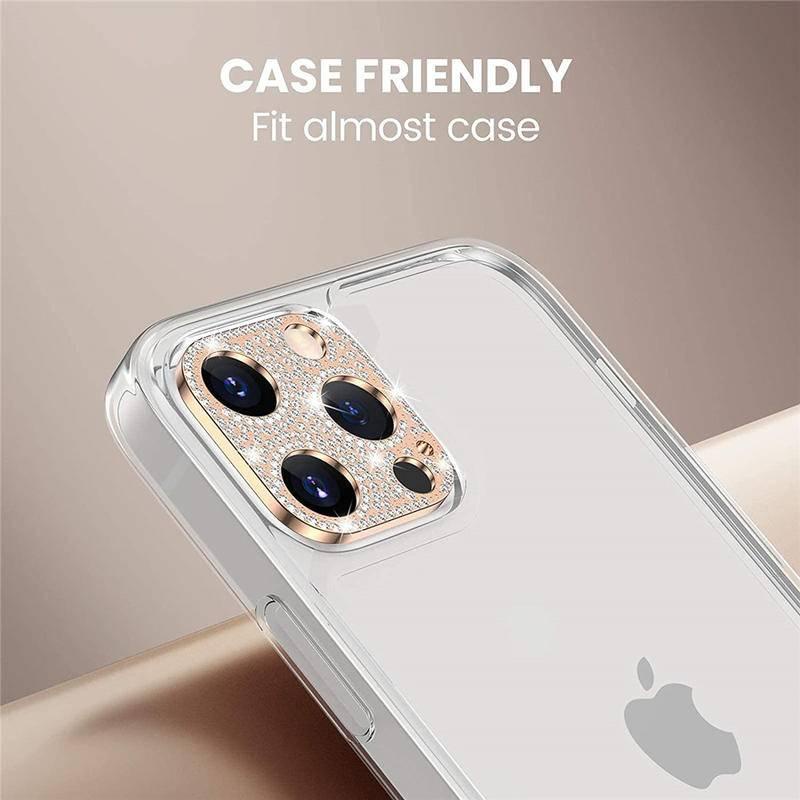 Case Pelindung Lensa Kamera 3d Bahan Logam Aksen Glitter Kristal Untuk Iphone 13 12 11 Pro Max Mini 13promax