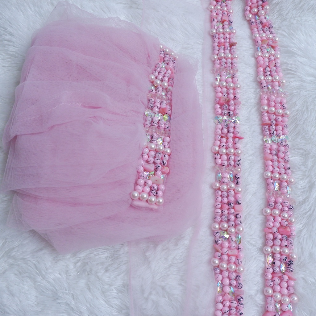 Set Veil Mutiara Susun Slayer Mutiara Susun dusty pink-baby pink