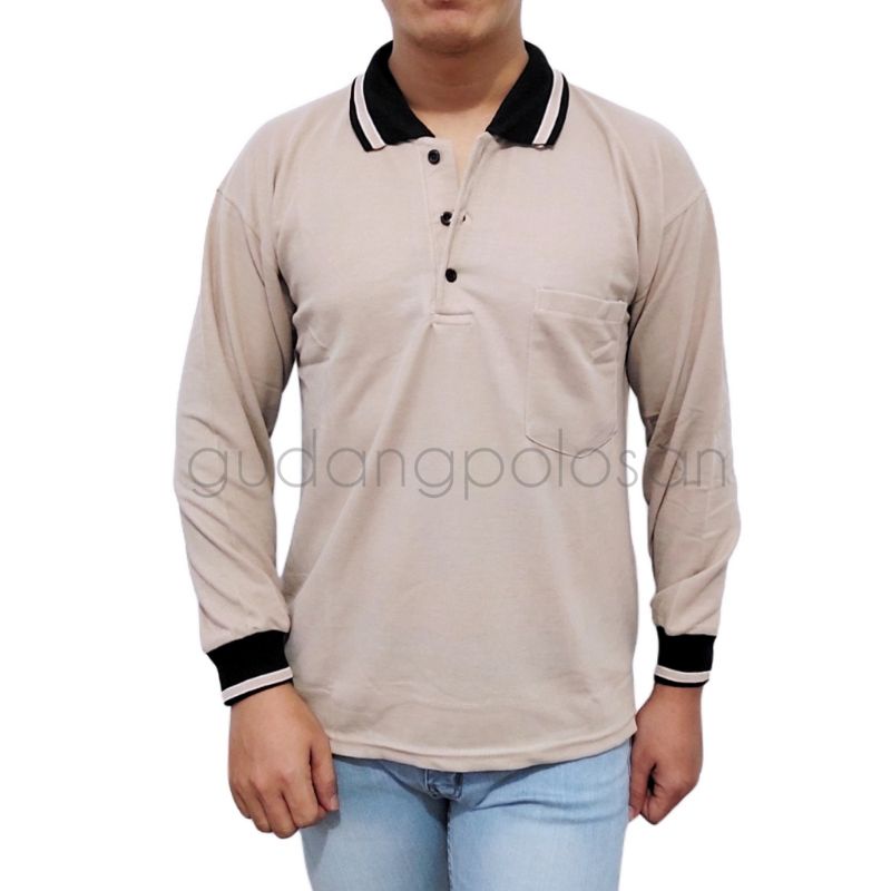 GP Kaos Polo/Polo Shirt/Kaos Kerah Lengan Panjang Coklat Muda