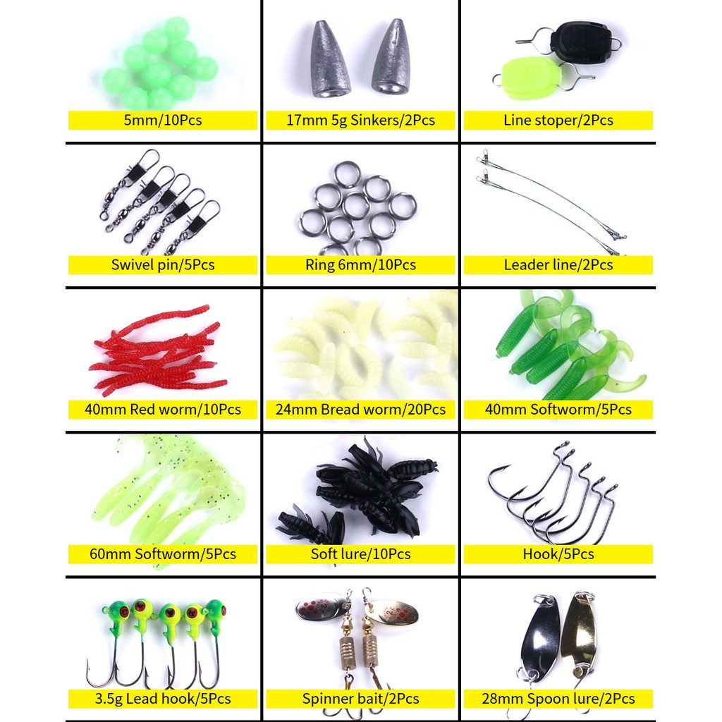 HENGJIA 110pcs Umpan Pancing Fishing Lure Set Minnow Popper Crankbait Soft Bait Ikan Pliers Tackle