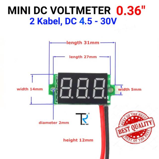 Volt Meter Digital DC 4.5V - 30V Mini 0.36inch Tanpa Frame 2 Kabel