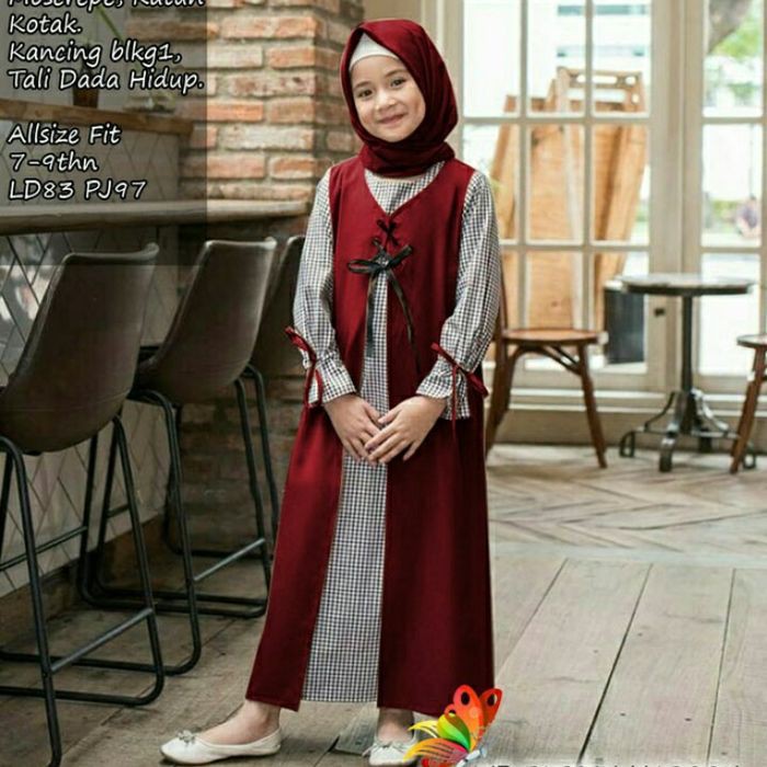 FATEEN DRESS KIDS MOSSCRAPE Gamis Anak 7-9 tahun Perempuan Gamis Anak Murah Kekinian  Tanggung 2021