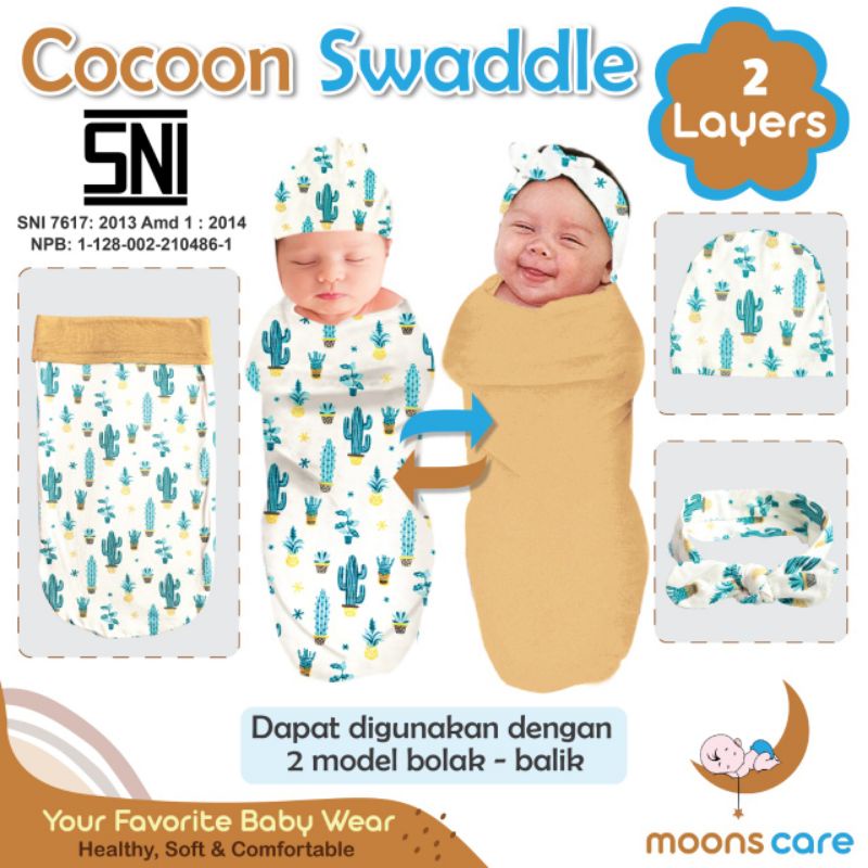 SNI [Perlengkapanbayimurah] Cocoon Swaddle Bedong instan Motif Dita Moons Care bolak balik murah palinggampanginstan