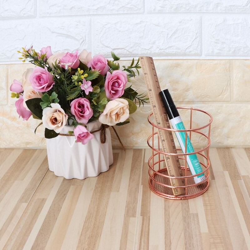 

Free Ongkir ya Rose Gold Metal Pen Holder Box Case Desk Stationery Office School Desk Supplies qiang