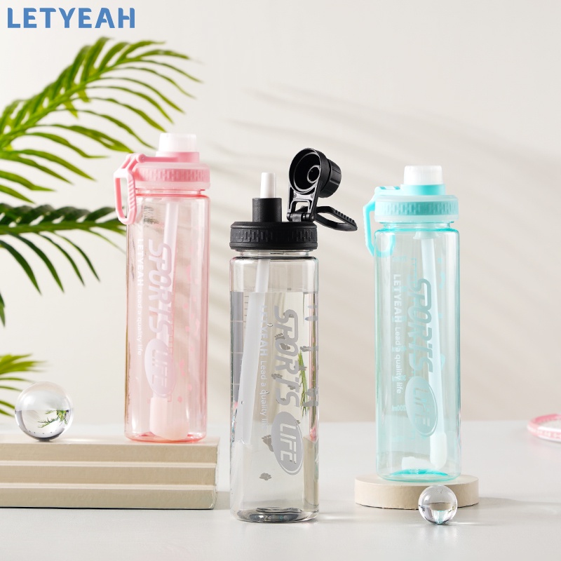 LetYeah 800ml Botol minum olahraga sport portable botol air sedotan outdoor /BPA free