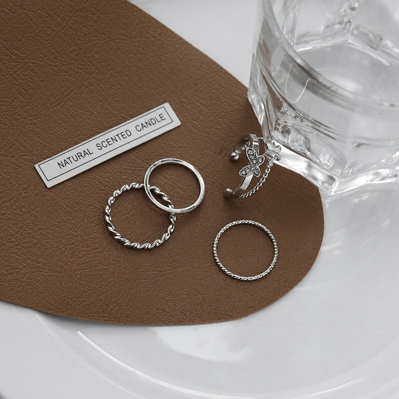 4pcs / Set Cincin Model Double Butterfly Twisted Warna Silver Untuk Wanita