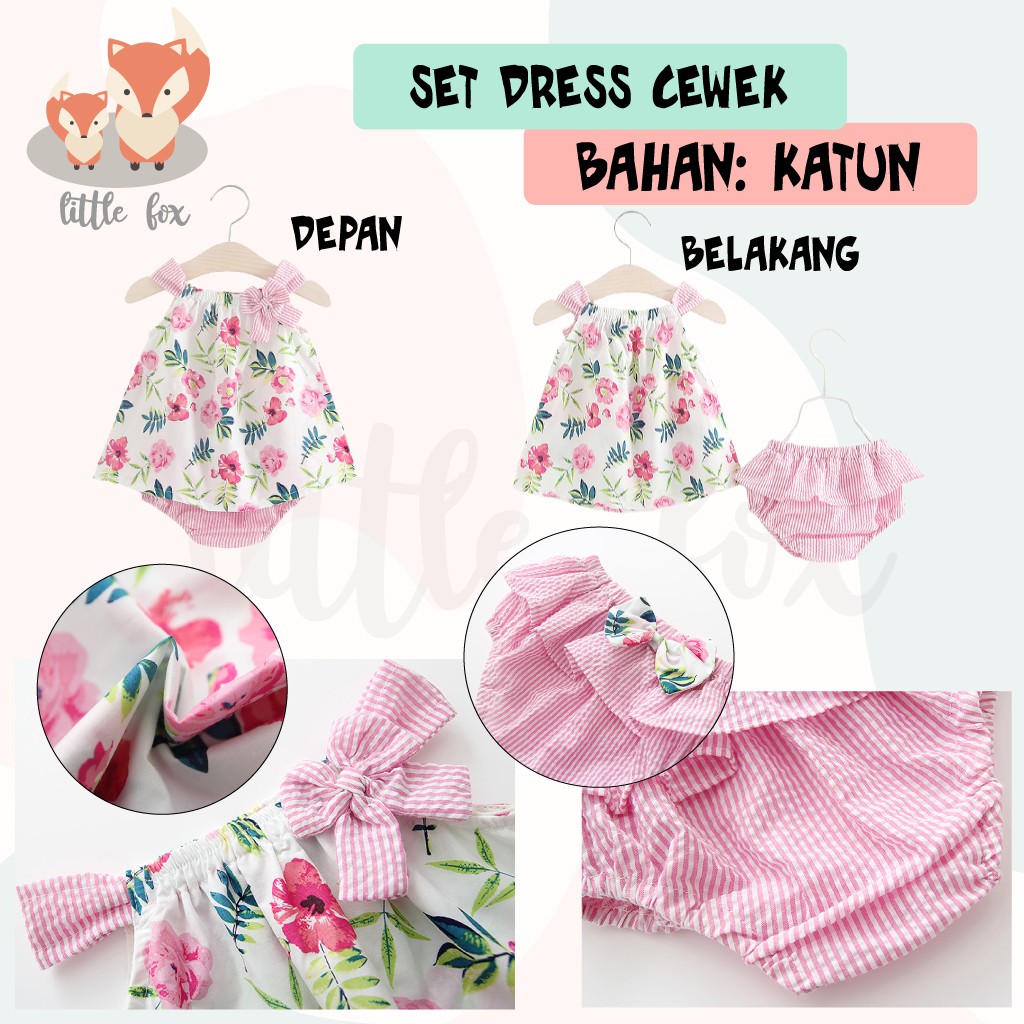 SETELAN PRINCESS DRESS ANAK GAUN BAYI SET TOPI CELANA ELEGAN PESTA BABY PEREMPUAN CEWEK MATERIAL LINEN