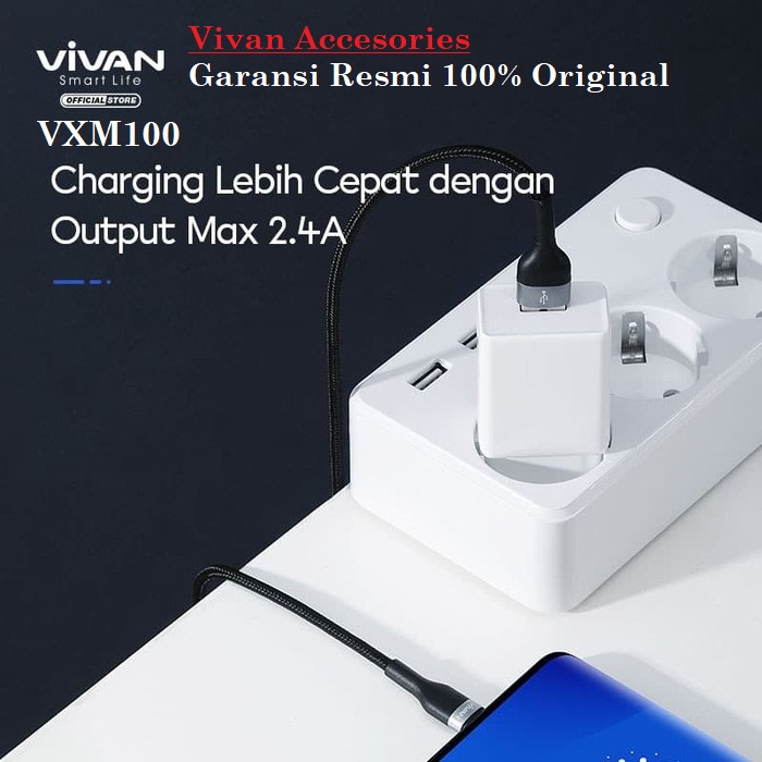 Vivan VXM100 Kabel Data Micro USB Android 1M Quick Charging 2.4A