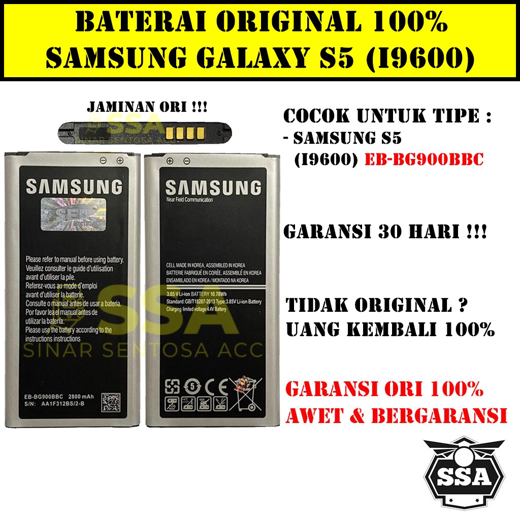 Baterai Original 100% Samsung Galaxy S5 i9600 EB-BG900BBC Batre Batrai Battery Batrei Batere Batu HP ORI GARANSI Awet