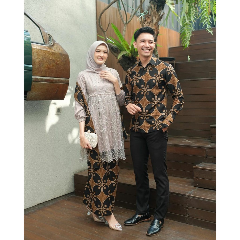 (ADA JUMBO) Kebaya Slendang Couple Tille Kebaya Couple Kebaya Tulle Kemeja Batik Kebaya Kondangan Sarimbit Batik Couple Batik Brokat Couple Brukat TERMURAH