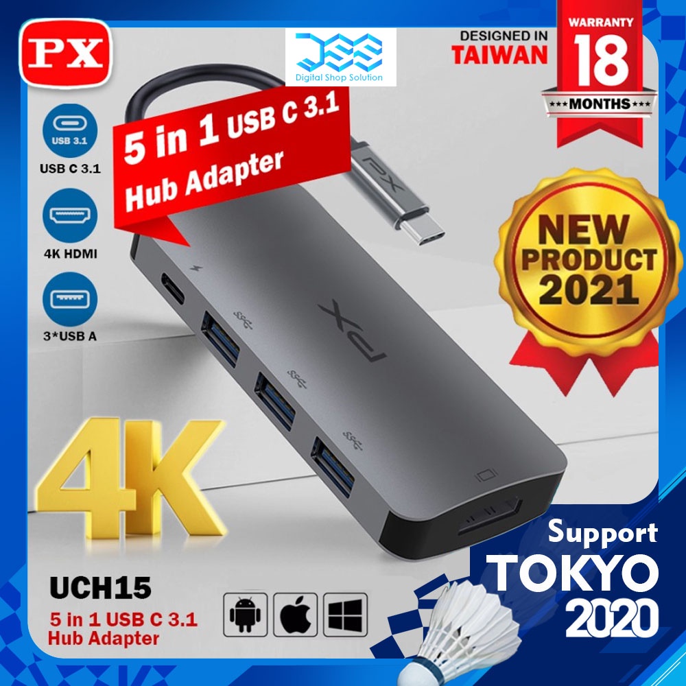 Converter Hub Adapter 5 in 1 4K USB Type C 3.1 USB HDMI PX UCH15 ...