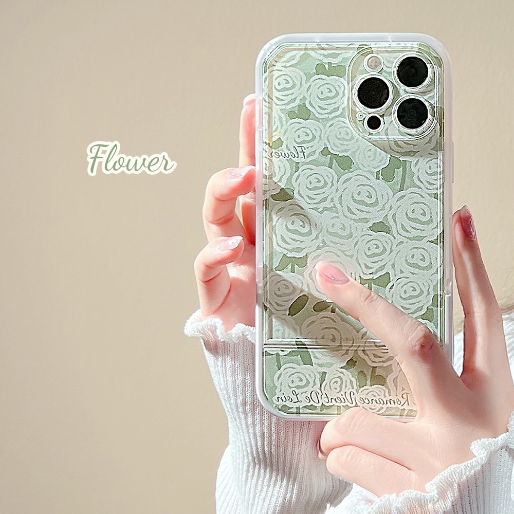 Case Pelindung Transparan Motif Bunga Dengan Stand Holder Untuk Iphone 13 7 + 8 Plus SE 2020 XS XR 11 12 PRO MAX