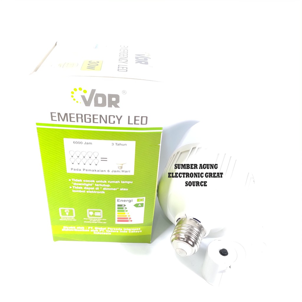 VDR Emergency LED 30W Terang AC DC Lampu Darurat Tahan 3Jam 1800mA