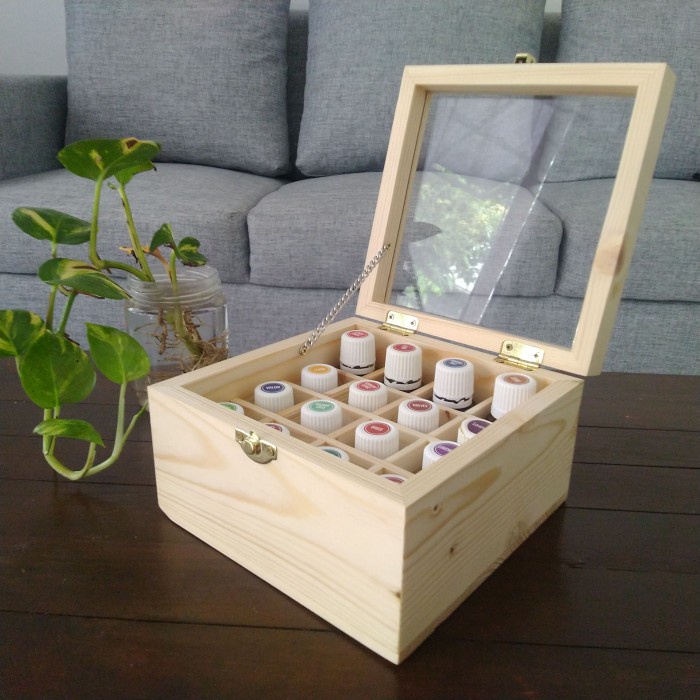 Kotak Kayu Akrilik Untuk 16 Botol Essential Oil 5 - 15 Ml Wooden Box