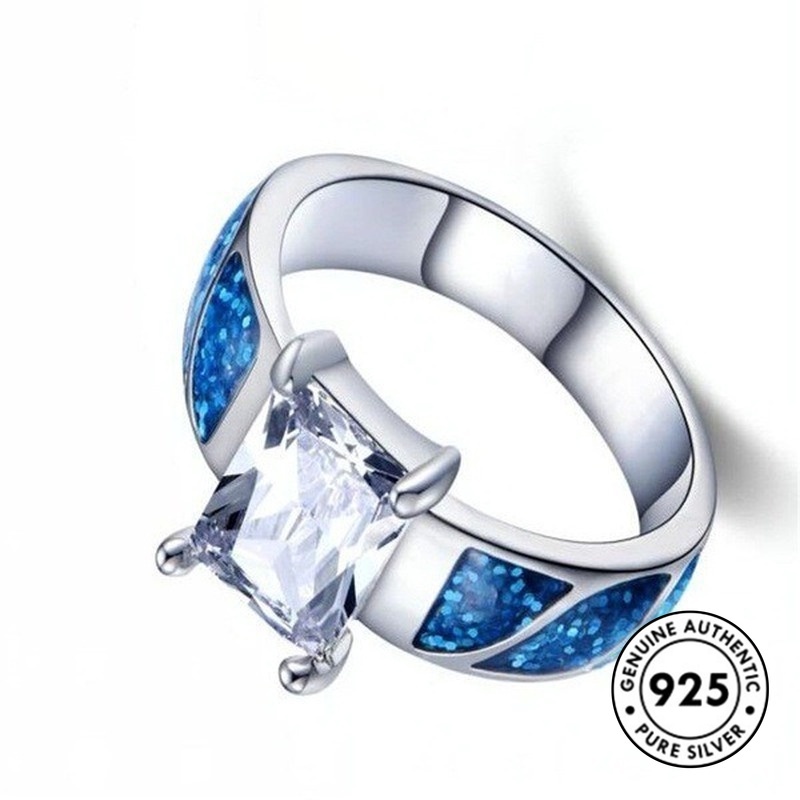 Cincin Berlian Persegi Bahan S925 Silver