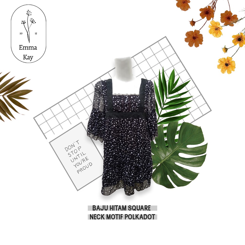 B061 BAJU HITAM SQUARE NECK MOTIF POLKADOT