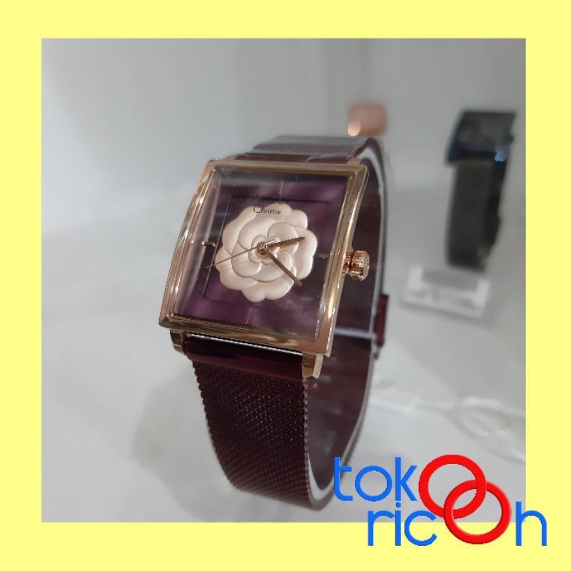(Toko Ricoh) Alexandre Christie AC 2848 / jam tangan wanita ungu bunga rose fashion
