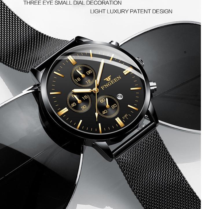 RECOMENDED 【Dijamin 100% Original】Jam Tangan Pria FNGEEN W5128 Sabuk Stainless Steel Mesh Rantai Pas