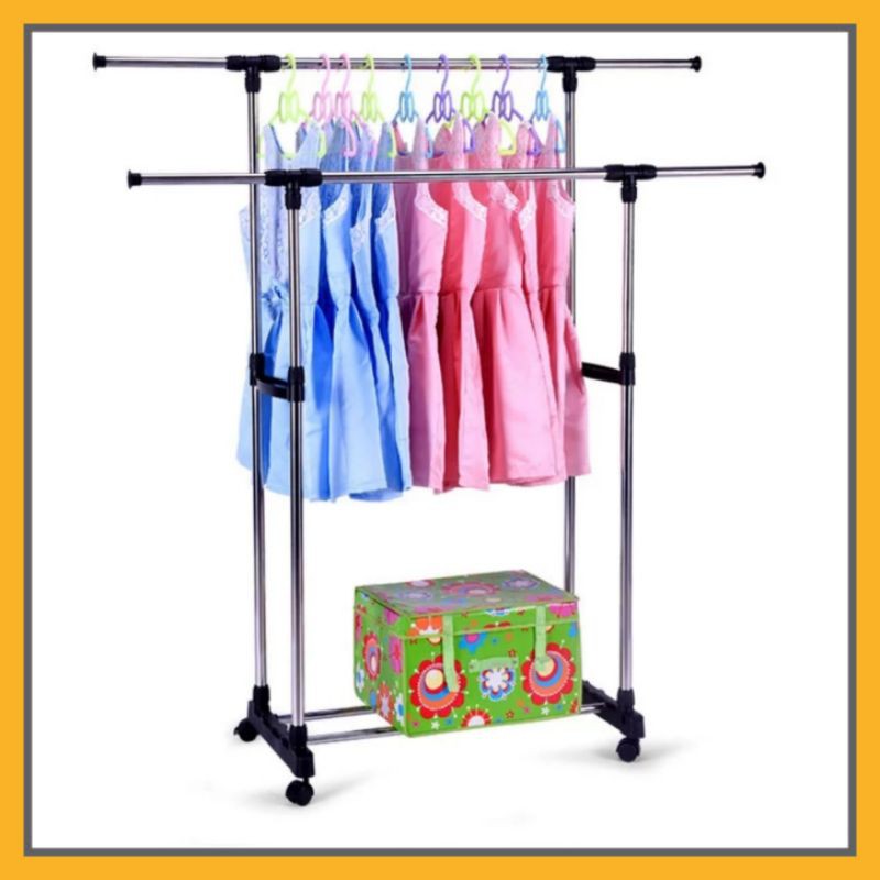 Best Seller Stand Hanger Gantungan Baju Double Rod Rack RzpmK7uXyGq9YY