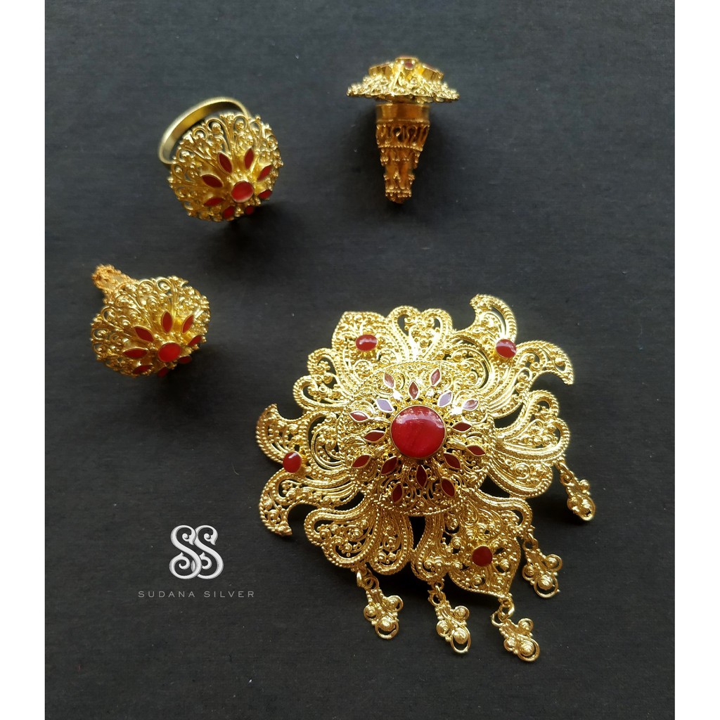 Bros Alpaka Resin T1 Merah Hijau Gold Plated Bali