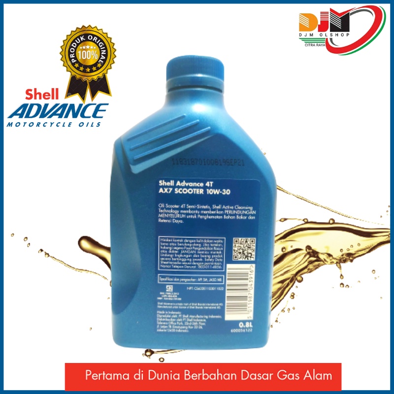 Oil Shell Advance AX7 MATIC 4T SYNTHETIC BASED 10W-30 800ML Untuk Motor Matik Original