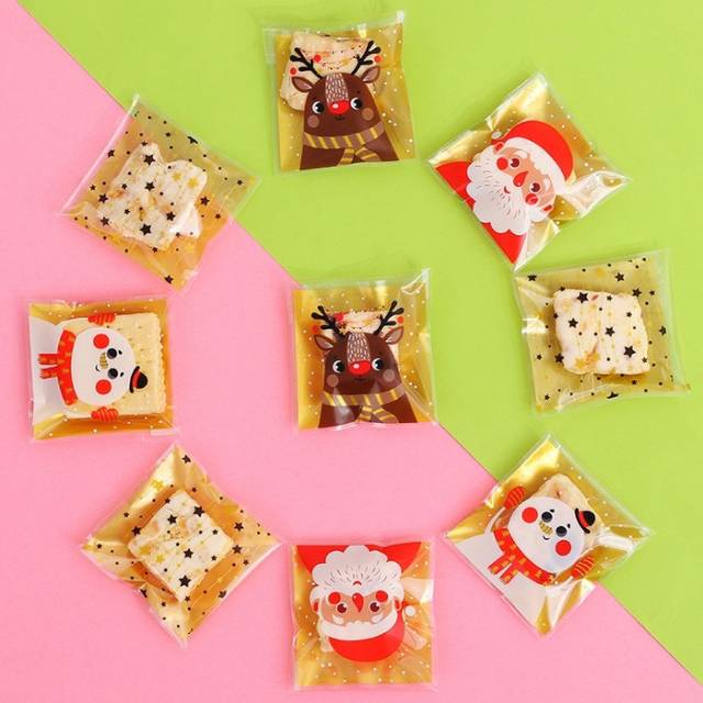 

100pcs OPP PEREKAT CHRITMAS GOLD EDITION 7X7 DAN 10X10 KEMASAN COOKIES NATAL EMAS MEWAH